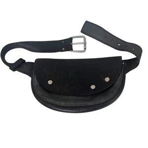 Black Rigid Leather Belt Bag Fanny Pack Bikercore 30-36” Waist Unisex